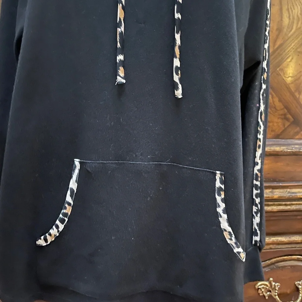 kate spade Black Hoodie with Leopard Trim